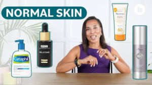Woman presenting skincare products for a simple daily routine