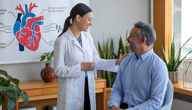 Cardiologist explaining heart health to a patient