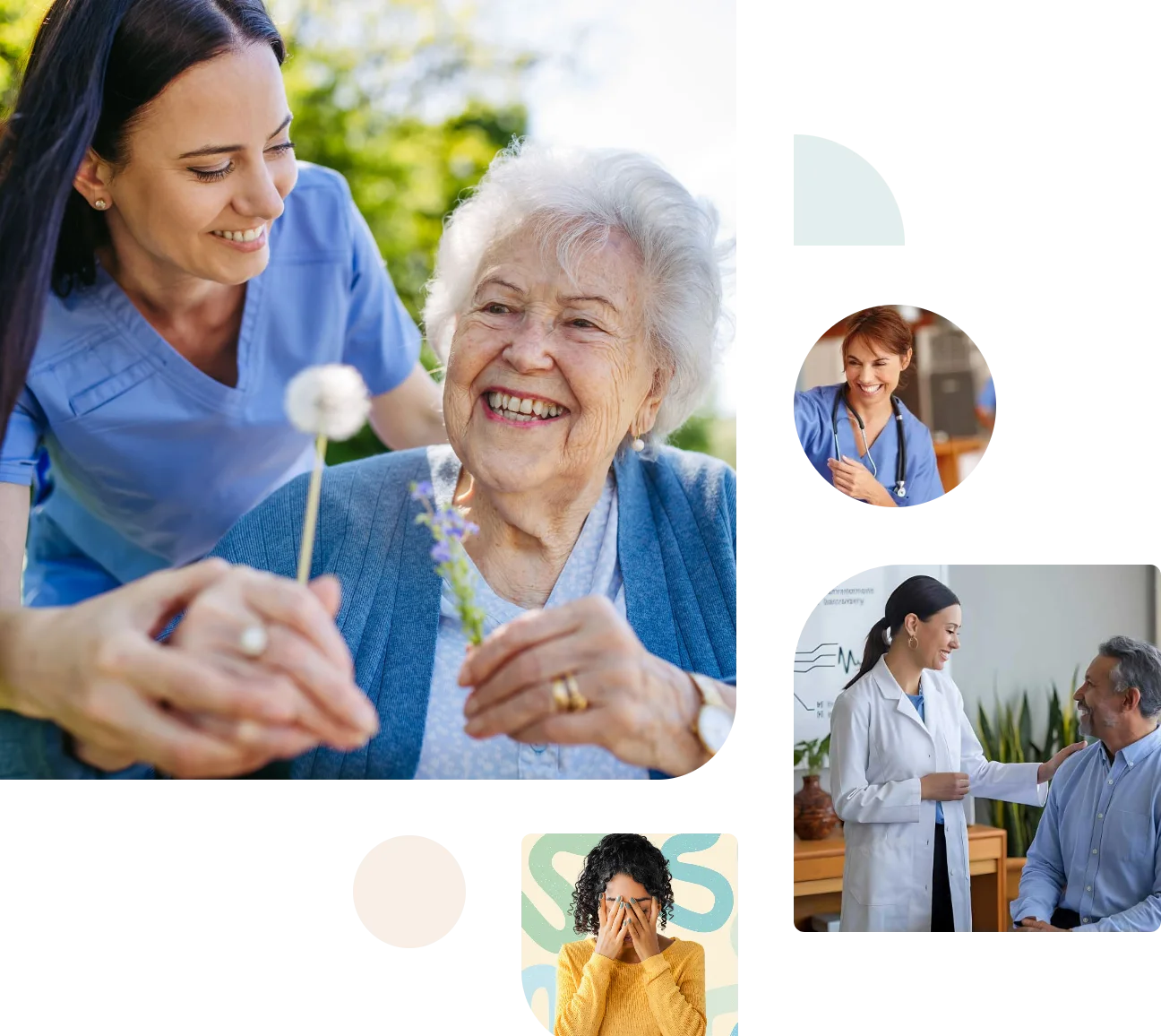 Caregivers, nurses and doctors supporting patients of all ages